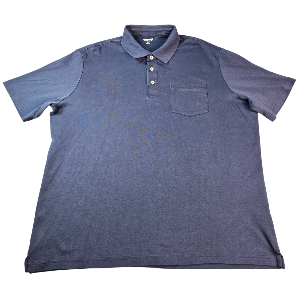 Lands End Mens Sz XL/T Traditional Fit Navy Blue Supima Cotton Pocket Polo Shirt
